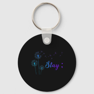 Teal & Purple Ribbon Dandelion Suicide Prevent Key Ring