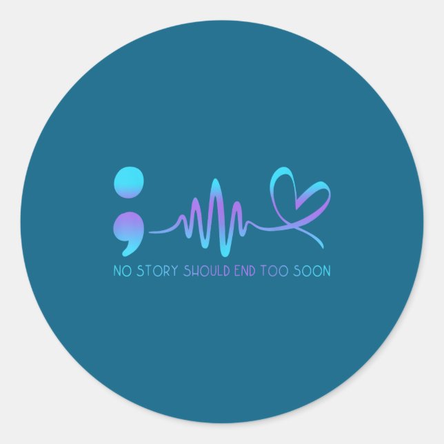 Teal &amp; Purple Semicolon Suicide Prevention Awa Classic Round Sticker (Front)