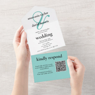 Teal Ampersand QR Code All In One Invitation