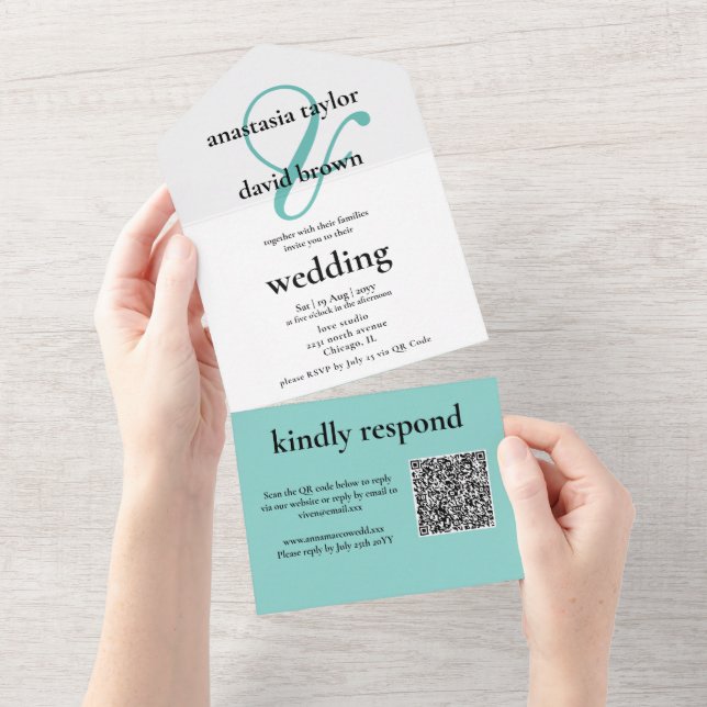 Teal Ampersand QR Code   All In One Invitation (Tearaway)
