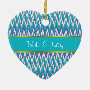Teal and Amethyst iKat ZigZag pattern Ceramic Tree Decoration