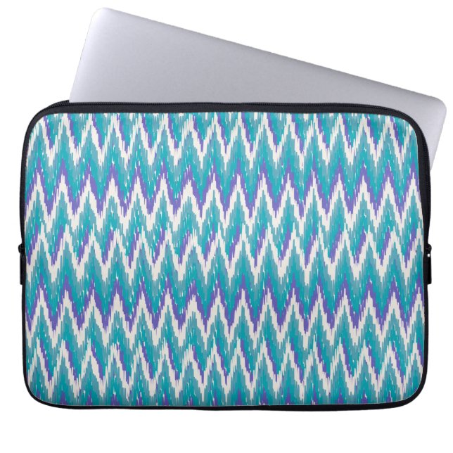 Teal and Amethyst iKat ZigZag pattern Laptop Sleeve (Front)
