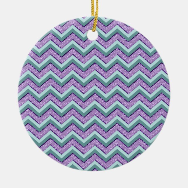 Teal and Amethyst ZigZag Ceramic Ornament (Front)