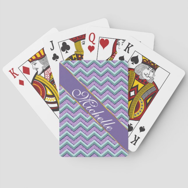 Teal and Amethyst ZigZag Playing Cards (Back)