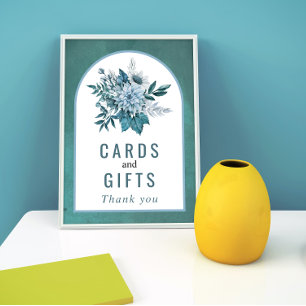 Teal and aqua blue flowers and foliage wedding poster