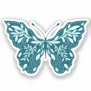 Teal and Aqua Botanical Butterfly
