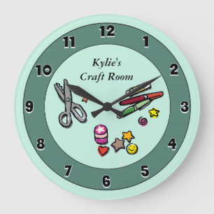 Teal and Aqua Custom Scraproom or Craft Room Large Clock