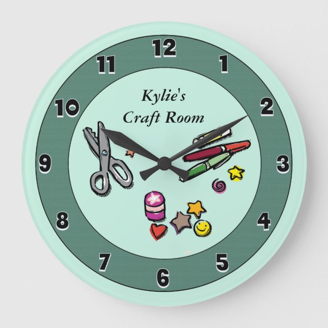 Teal and Aqua Custom Scraproom or Craft Room Large Clock (Front)
