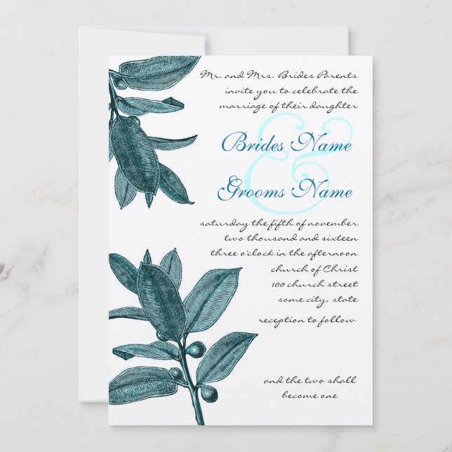 Teal and Aqua Exotic Plant Christian Wedding Invitation (Back)