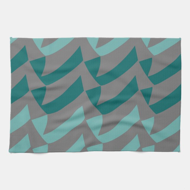 Teal and Aqua Grey Checks Tea Towel (Horizontal)