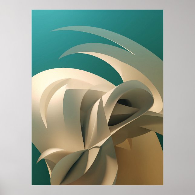 Teal and beige abstract 3D wall art (Front)