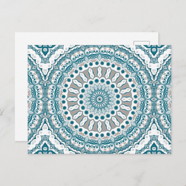 Teal and Beige Coastal Mandala Pattern Postcard (Front/Back)