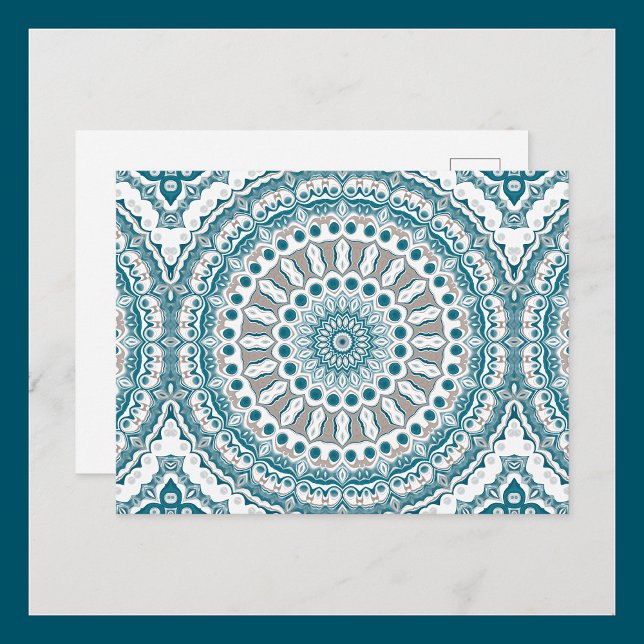 Teal and Beige Coastal Mandala Pattern Postcard (Creator Uploaded)