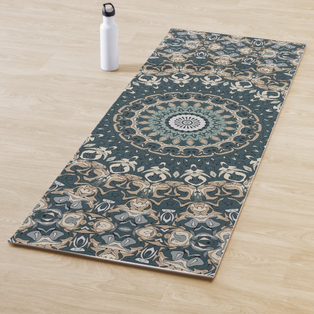 Teal and Beige Mandala Pattern Design Yoga Mat (In Situ)