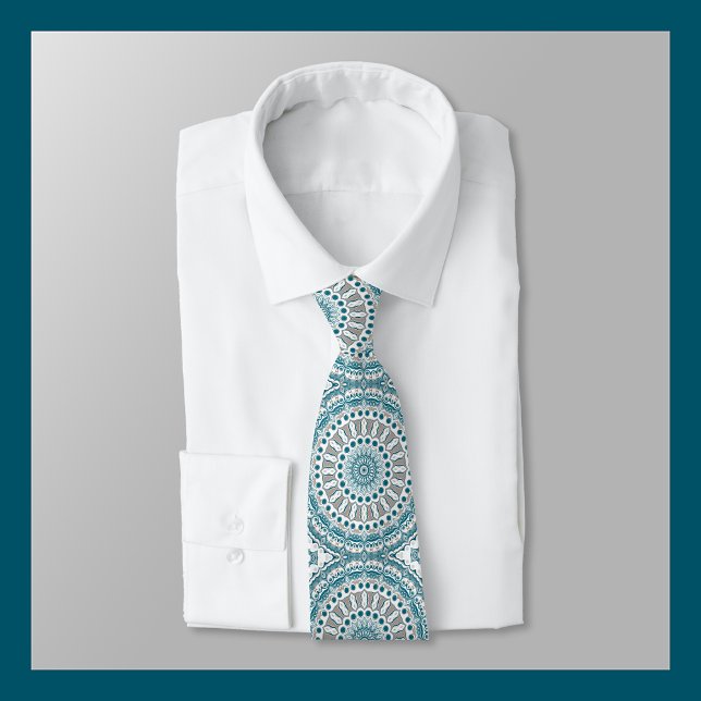 Teal and Beige Modern Mandala Pattern Tie (Creator Uploaded)