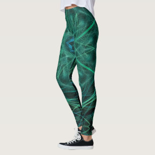 Teal and Black abstract all-over printed leggings