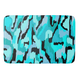 Teal and Black Abstract Print  Bath Mat
