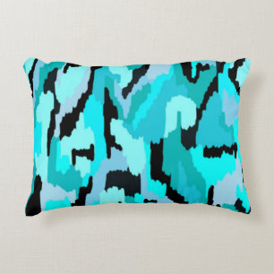 Teal and Black Abstract Print  Decorative Cushion