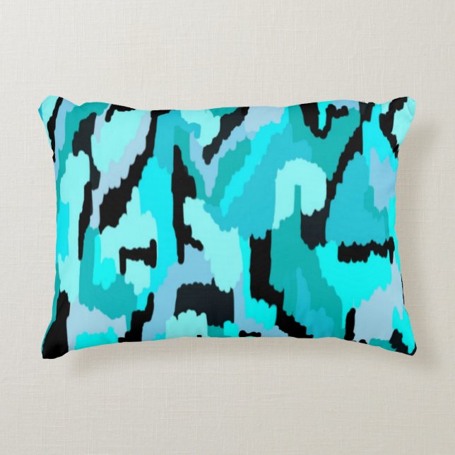 Teal and Black Abstract Print  Decorative Cushion (Front)