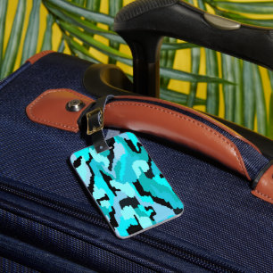 Teal and Black Abstract Print Luggage Tag