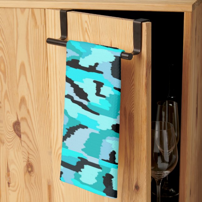 Teal and Black Abstract Print  Tea Towel (Thirds Fold)