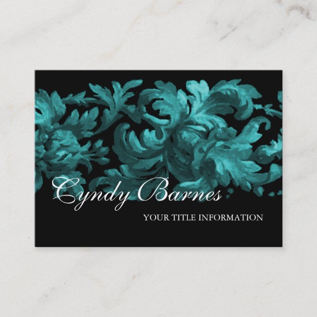 Teal and Black Acanthus Scroll Business Card (Front)