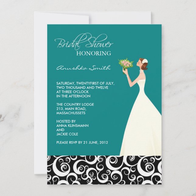 Teal and Black Bridal Shower Invitations (Front)