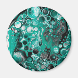 Teal and Black Bubbles Digital Fluid Art Cells Magnet