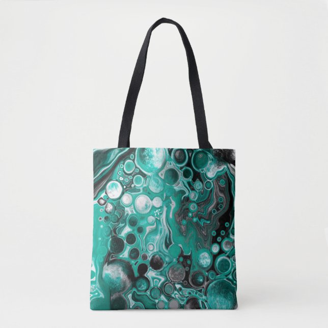 Teal and Black Bubbles Digital Fluid Art Cells   Tote Bag (Front)