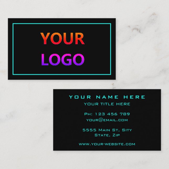 Teal and Black Business Card Template Choose Colou (Front/Back)