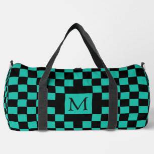 Teal and Black Checkerboard Pattern Monogram Duffle Bag