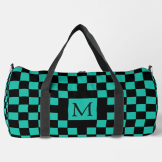 Teal and Black Checkerboard Pattern Monogram Duffle Bag