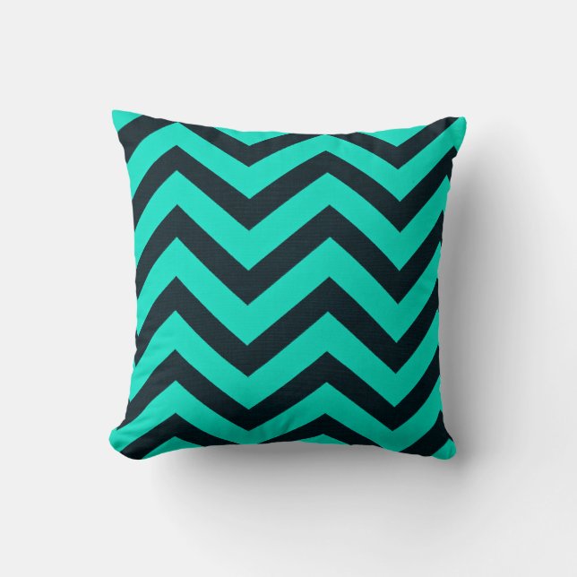 Teal and black chevron pillow. cushion (Front)