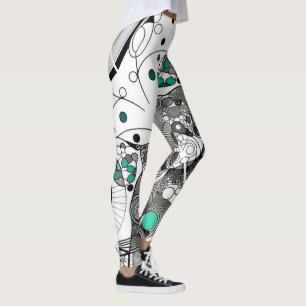 Teal and Black Circles and Lines Leggings
