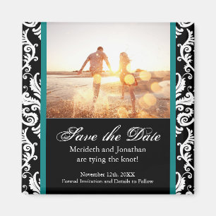 Teal and Black Damask Save the Date Magnet