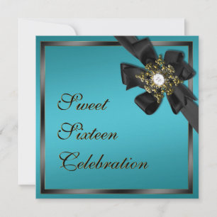 Teal and Black Diamond Bowed Invite