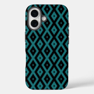 Teal and black diamond pattern iPhone 16 case