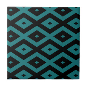 Teal and black diamond pattern ceramic tile