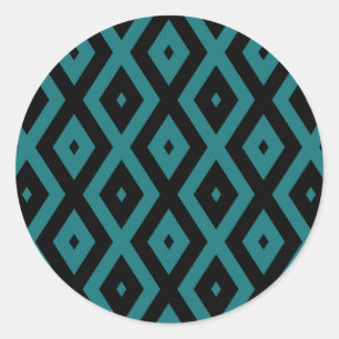 Teal and black diamond pattern classic round sticker