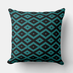 Teal and black diamond pattern cushion