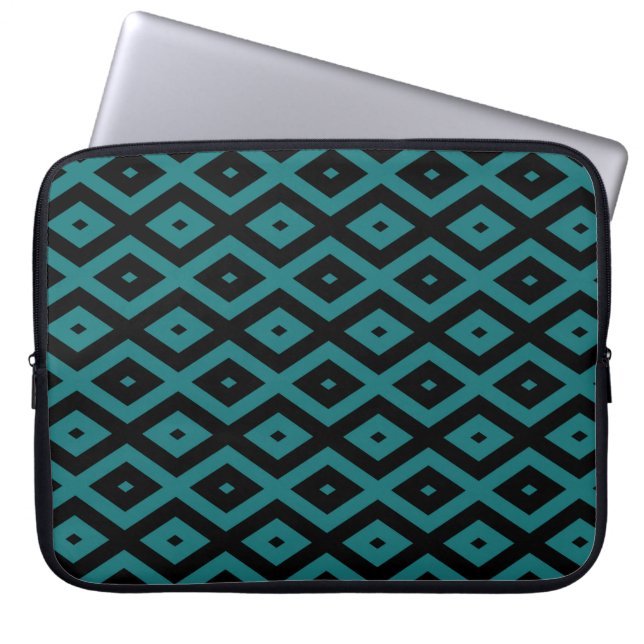 Teal and black diamond pattern laptop sleeve (Front)