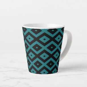 Teal and black diamond pattern latte mug