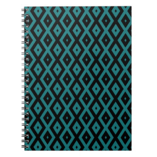 Teal and black diamond pattern notebook