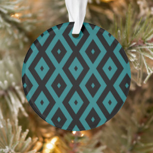 Teal and black diamond pattern ornament