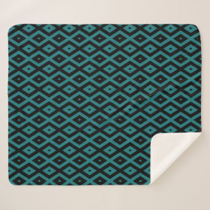Teal and black diamond pattern sherpa blanket