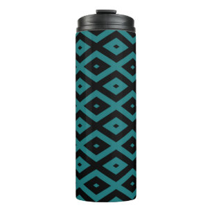 Teal and black diamond pattern thermal tumbler