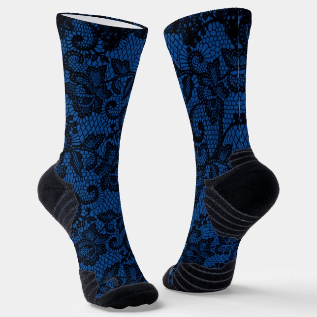 Teal And Black Faux Lace Socks (Angled)