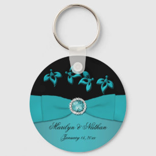 Teal and Black Floral Keychain
