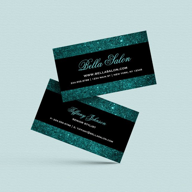 Teal and Black Glam Faux Glitter Business Card (Creator Uploaded)
