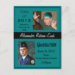 Teal and Black Graduation Invitation Announcement